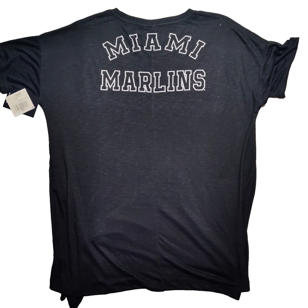 Miami Marlins Women Large New Era Black Slub Side-Tie SPIRIT T-Shirt NEW